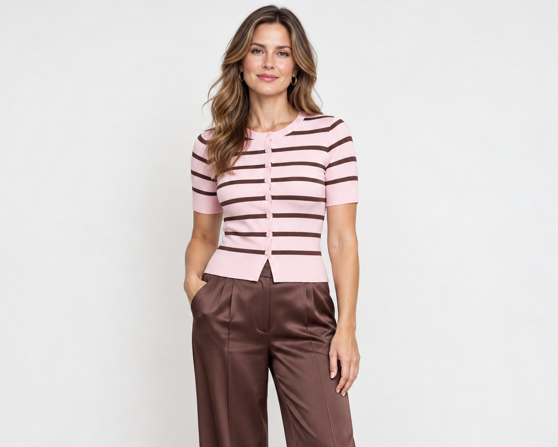 Karissa Ribbed Knit Striped Cropped Sweater Top
