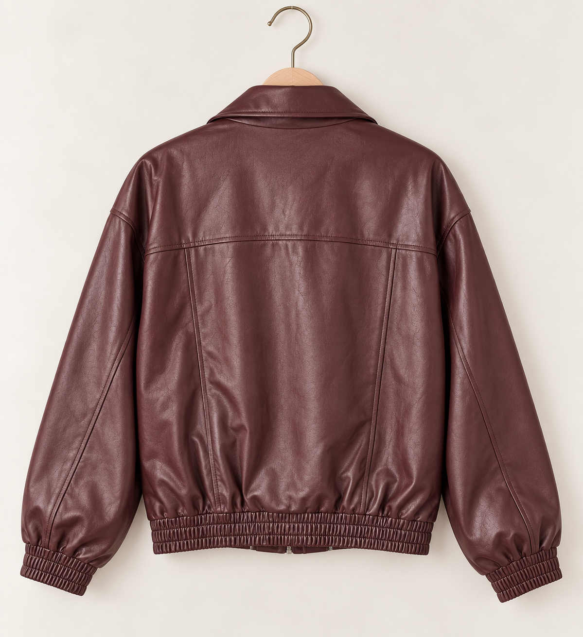 Geneva Faux Leather Collared Zip Up Bomber Jacket
