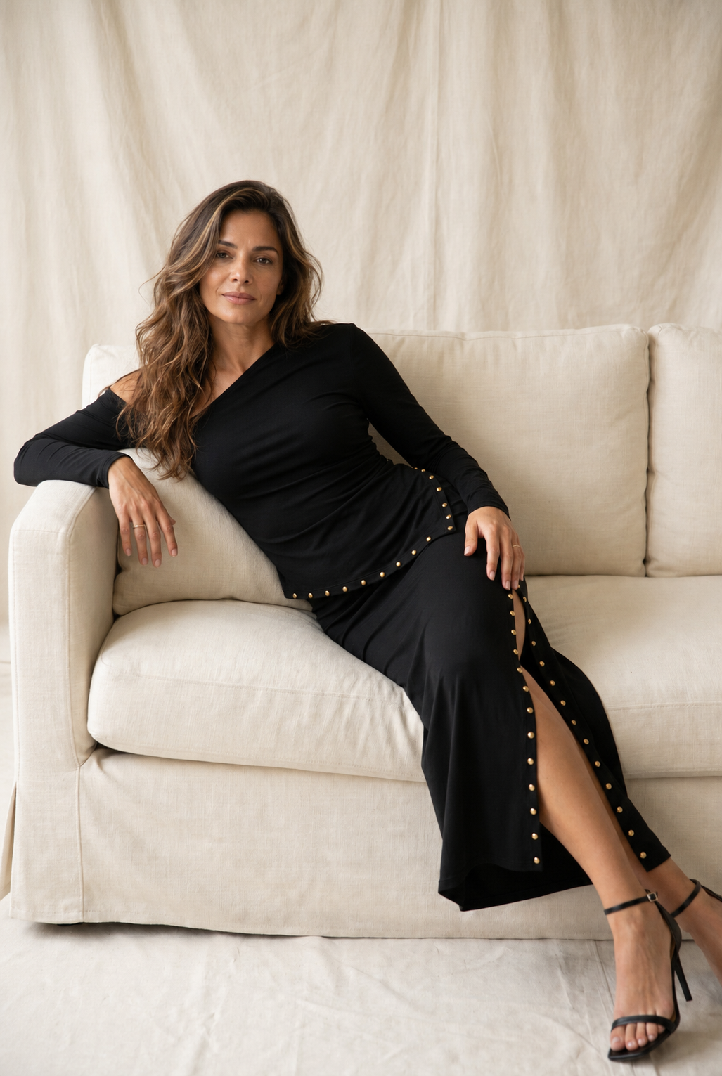 Vittoria Pencil Skirt and Long Sleeve Top Set with Studded Detail