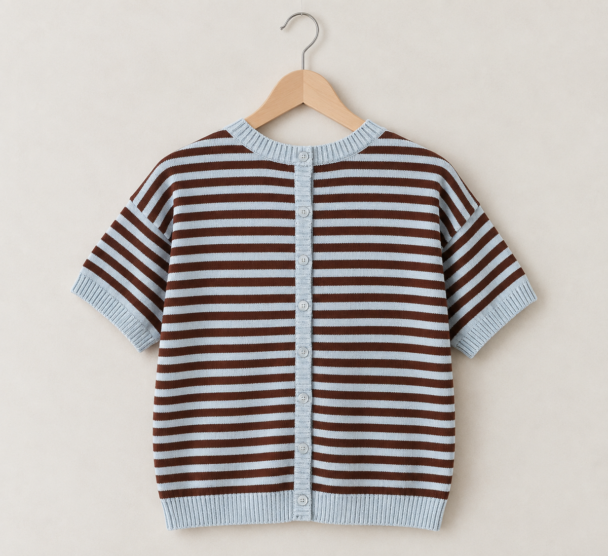 Charlotte Stripe Contrast Trim Short Sleeve Knit Sweater