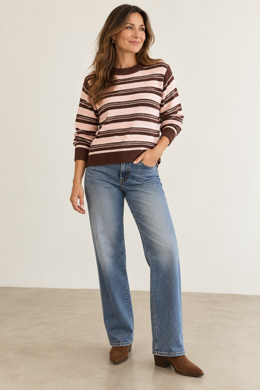 Kiara Multicolor Stripe Crew Neck Knit Sweater