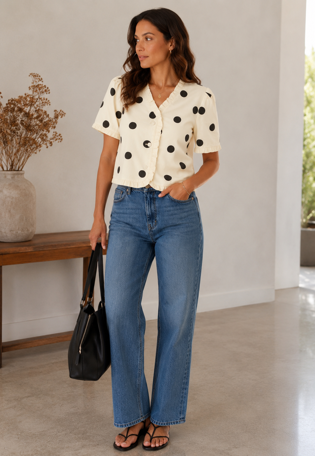 Aliya Ruffle Edge Dot Print Short Sleeve Jacket