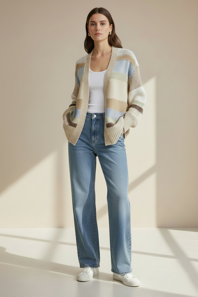 Lycka Multicoloured Textured Open Front Cardigan