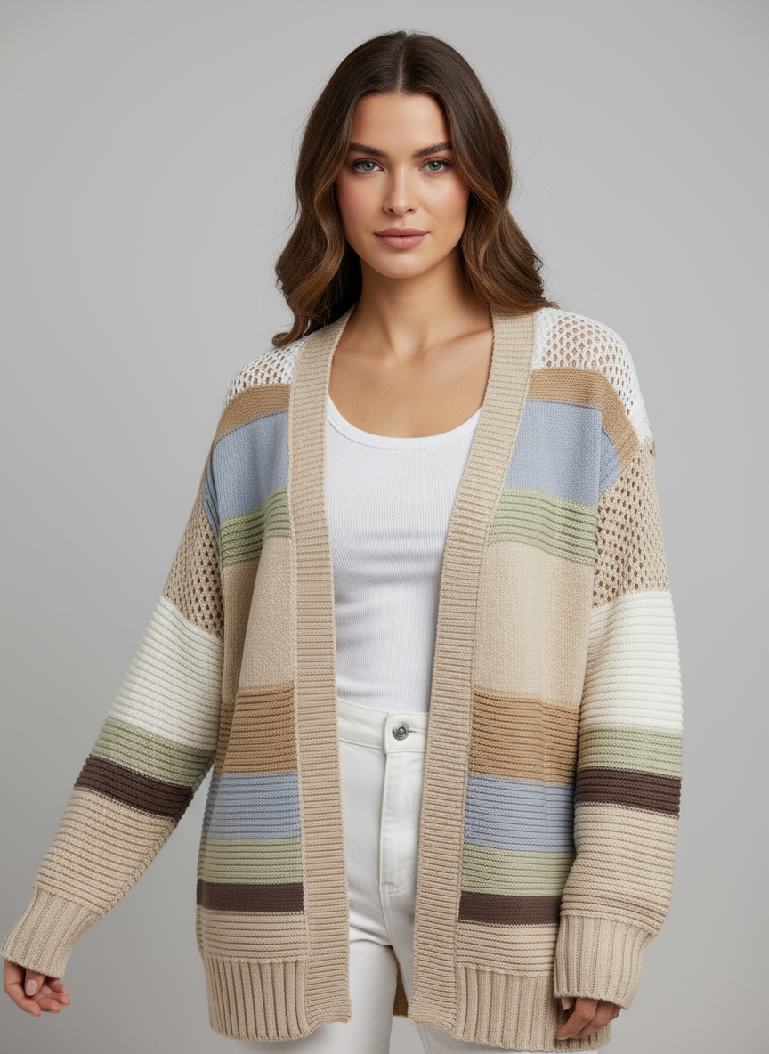 Lycka Multicoloured Textured Open Front Cardigan