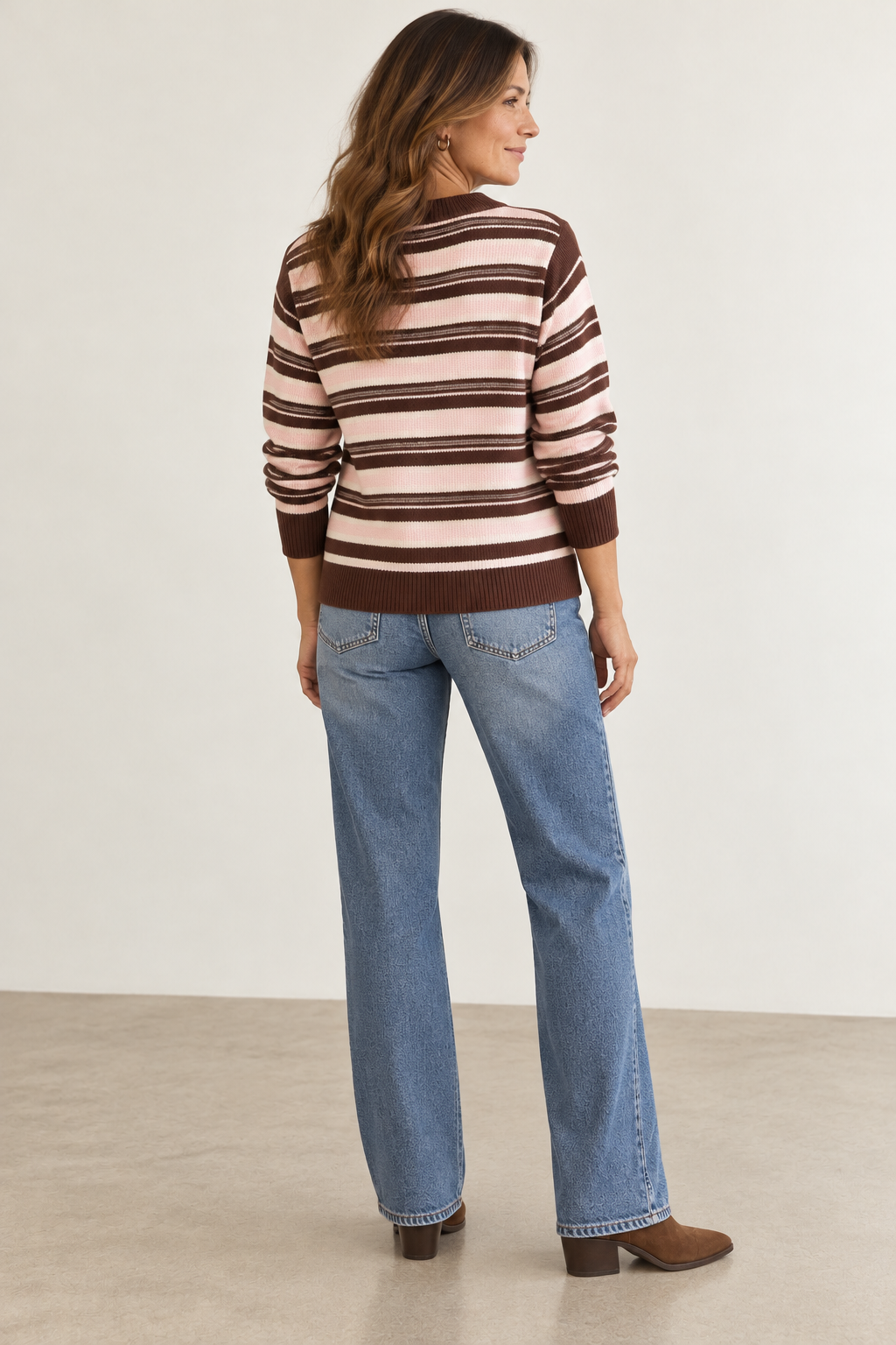 Kiara Multicolor Stripe Crew Neck Knit Sweater