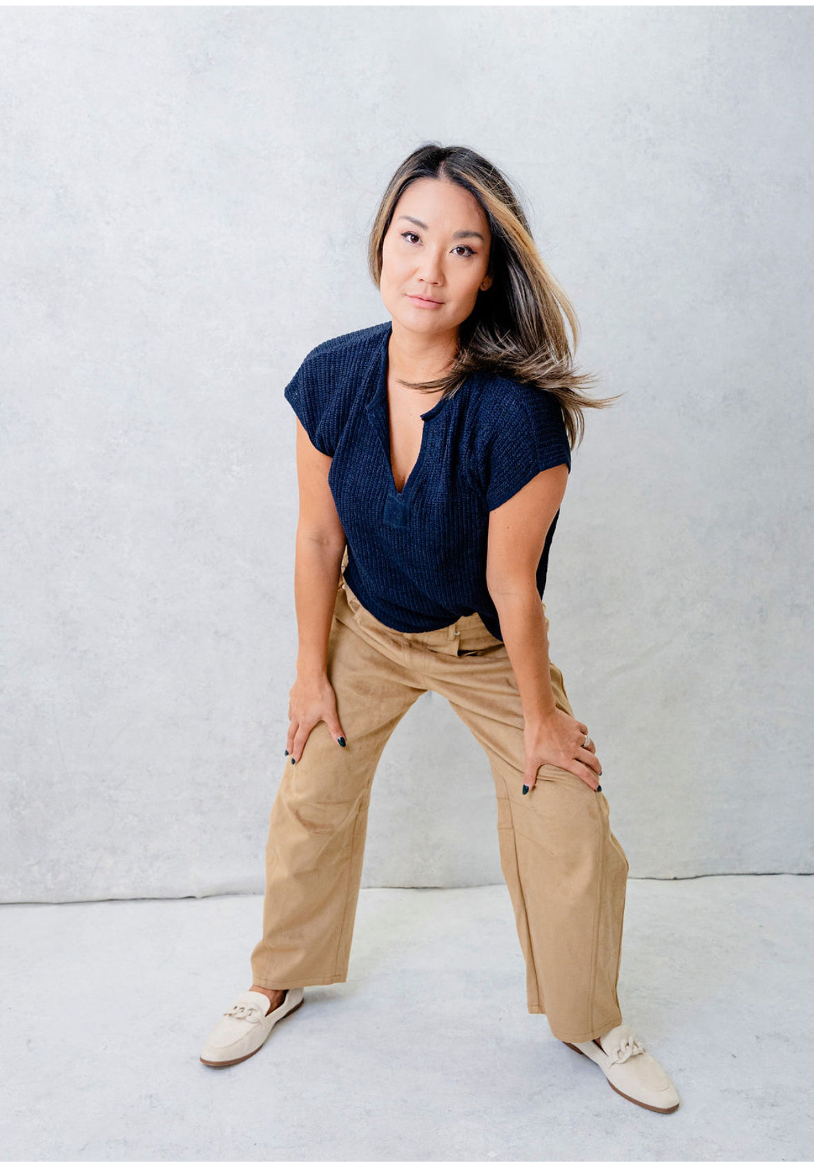 Karyn Split Neck Short Sleeve Knit Top