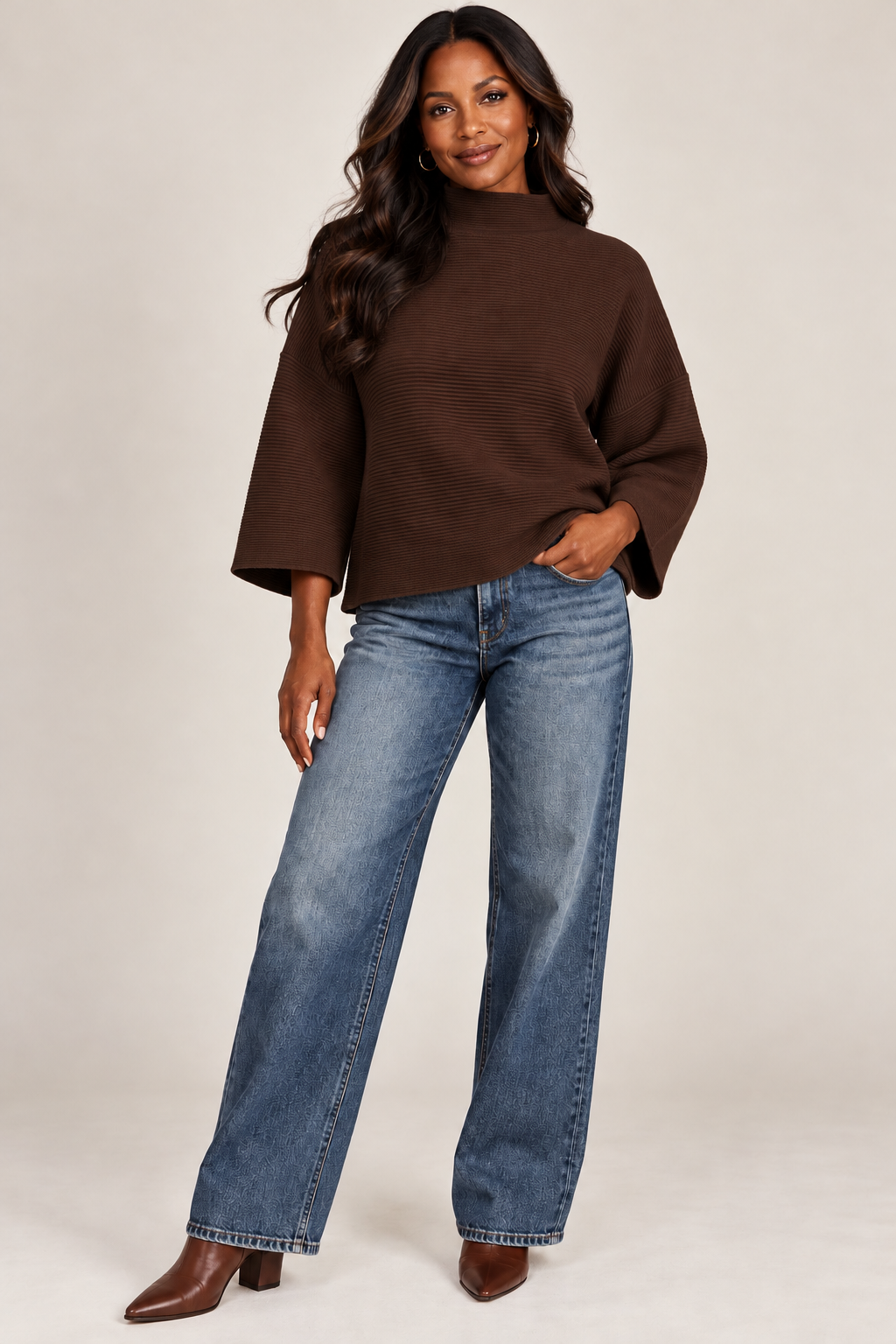 Zenobia Mock Neck Ribbed Knit Sweater