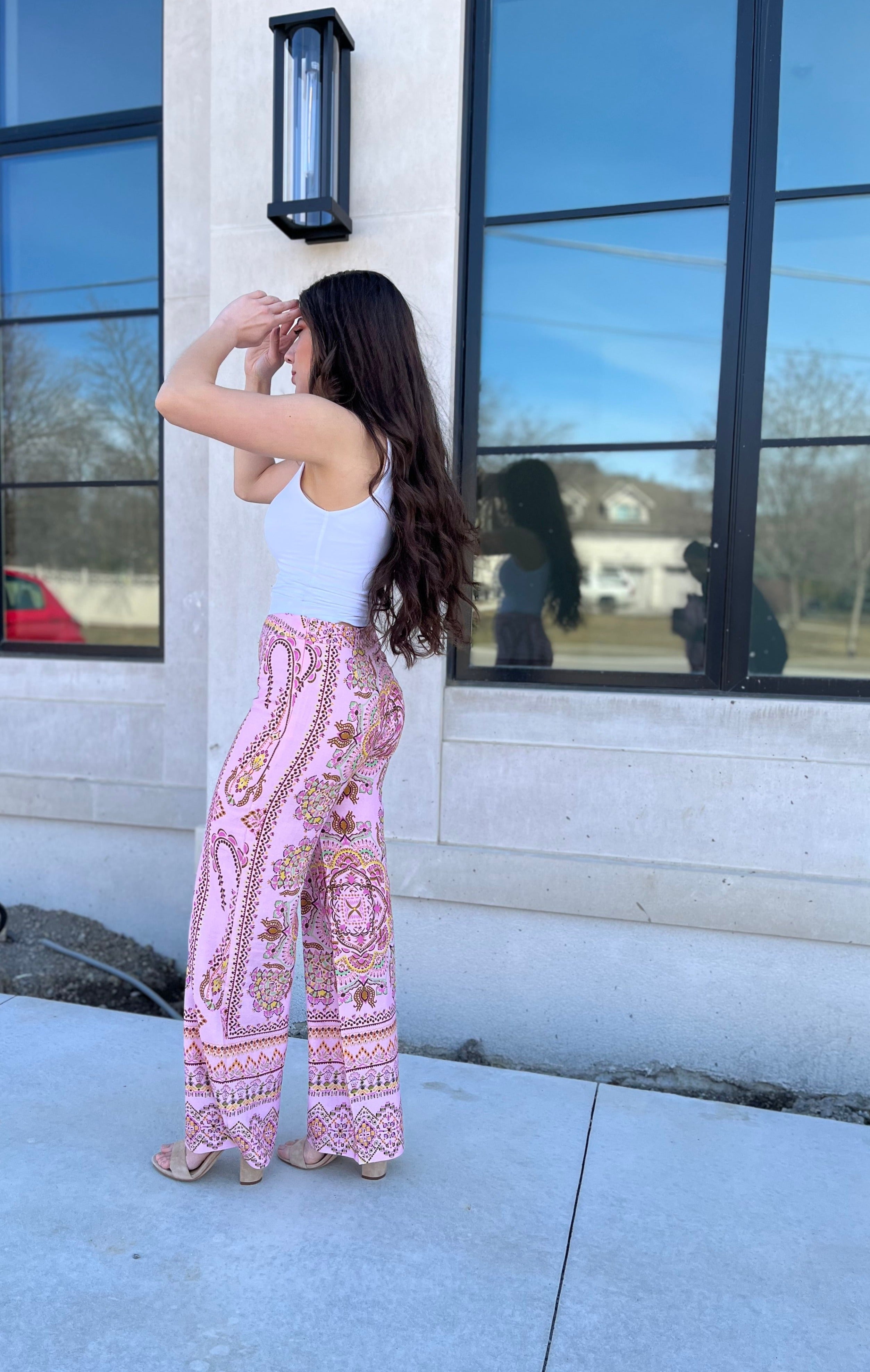 Raquel Border Print Linen Blend High Waist Trousers