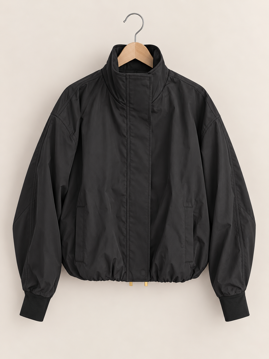 Katya Zip-Up Mock Neck Elastic Hem Jacket