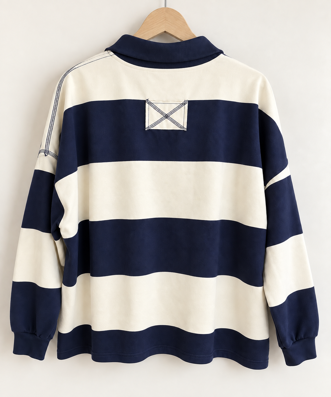 Priyanka Wide Stripe Half Zip Long Sleeve Knit Top
