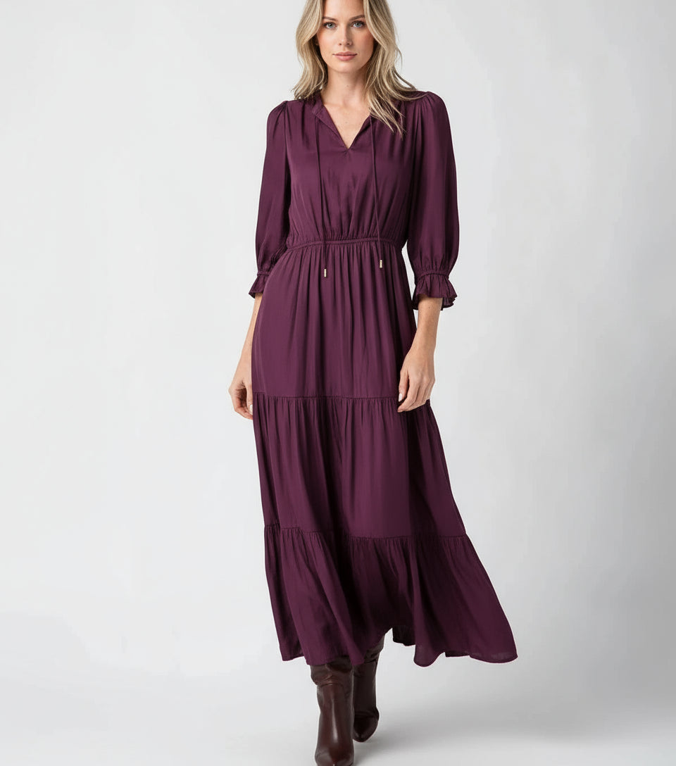 chinese dress ladies Leni Satin Back Lace-up Ruffles High Low Slit Maxi Dress main image 1