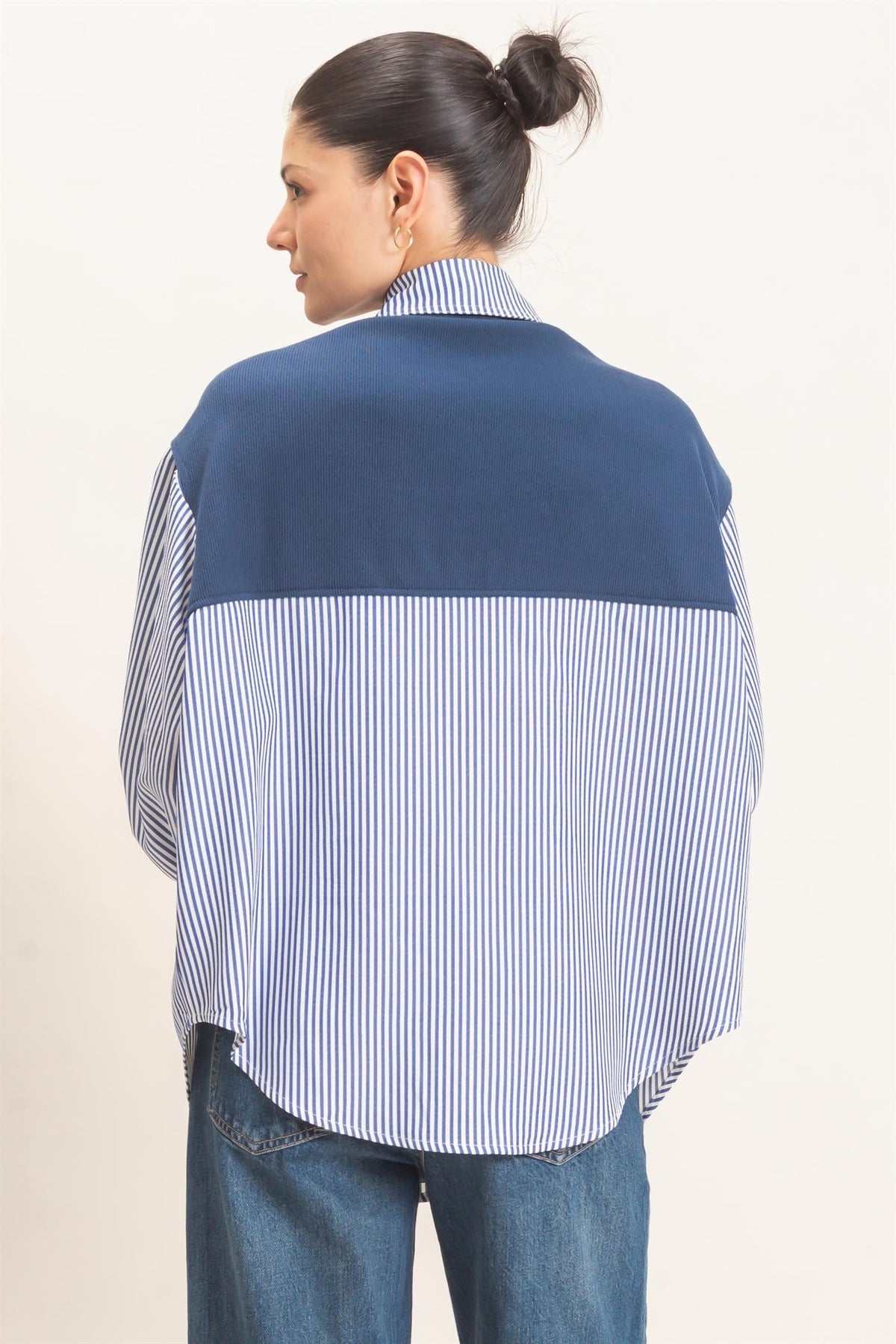 Levy striped Button-up Shirt With Faux Tie