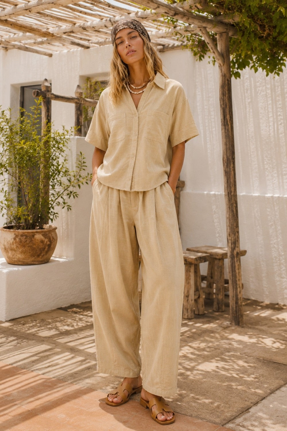 Felice Linen-Cotton Camp Shirt and Wide Barrel Pant Set