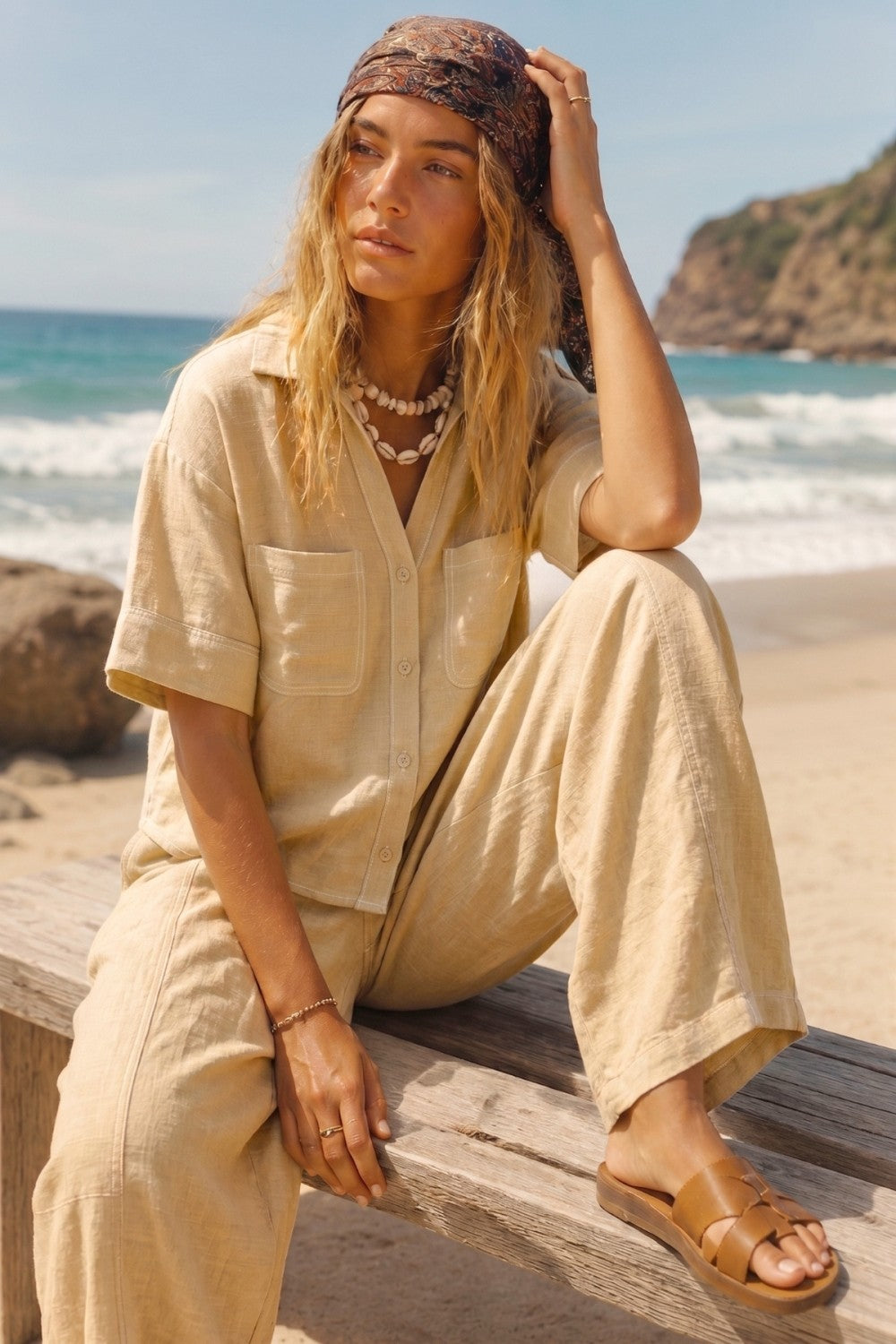 Felice Linen-Cotton Camp Shirt and Wide Barrel Pant Set