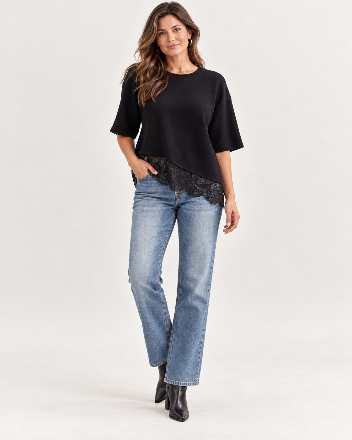 Aneesa Scallop Lace Hem Knit Top