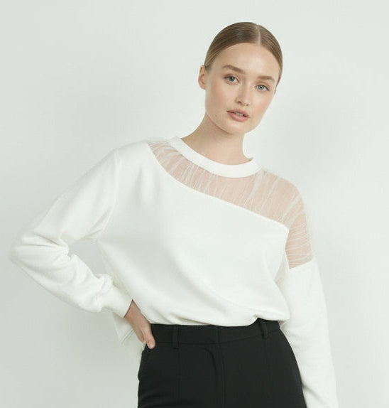 Linnea Crewneck Sweater With Tulle Shoulder
