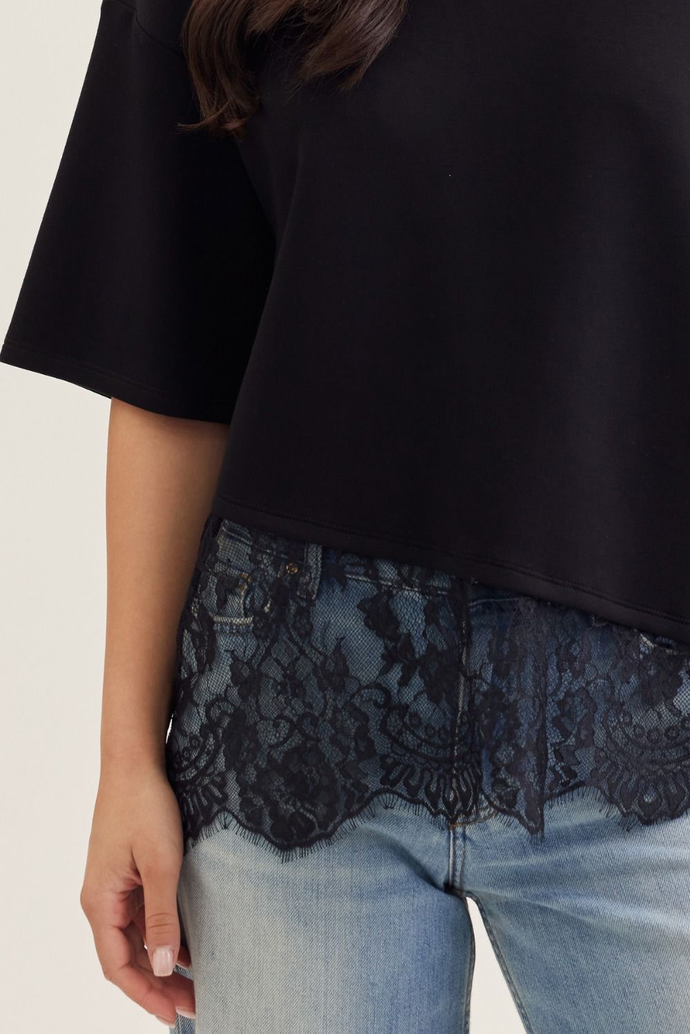 Aneesa Scallop Lace Hem Knit Top