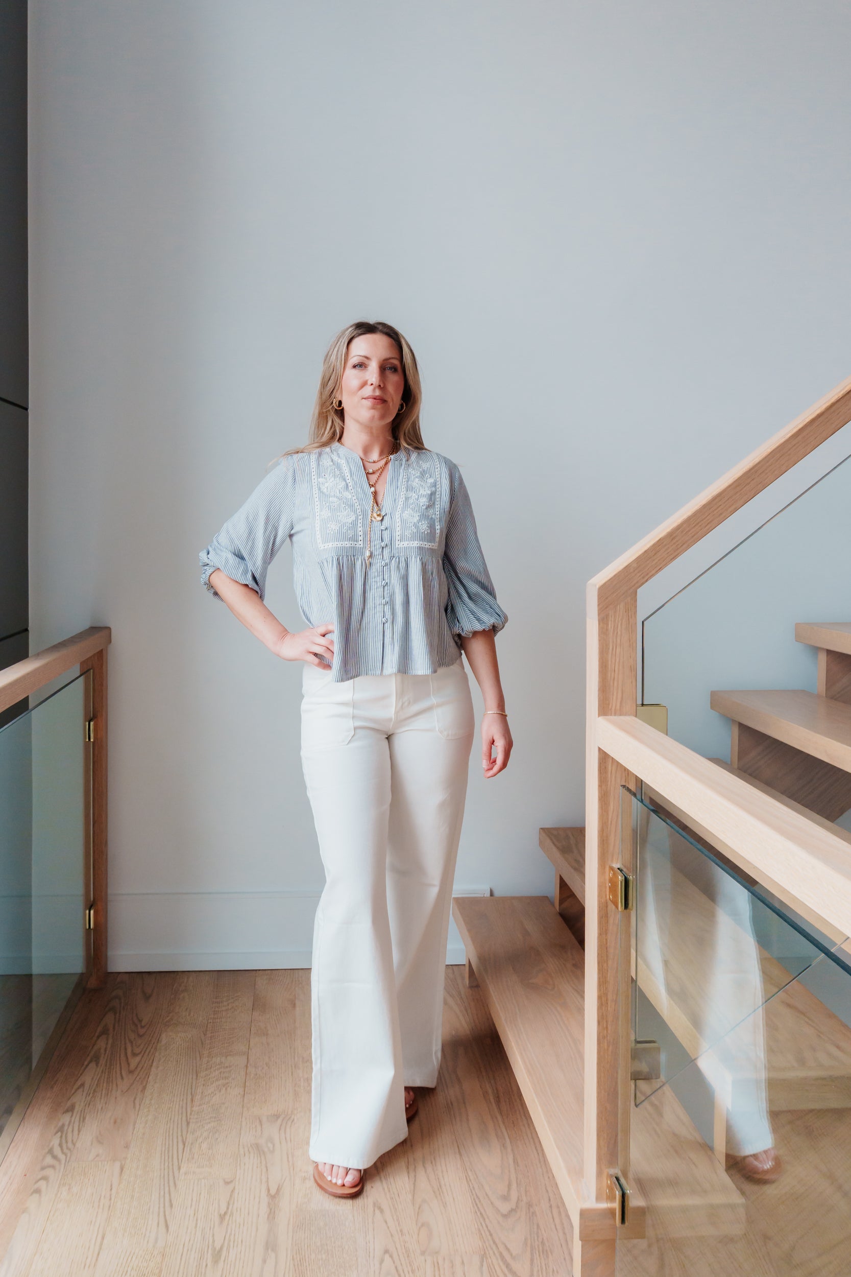 Valentina Embroidered Striped Button Up Woven Top