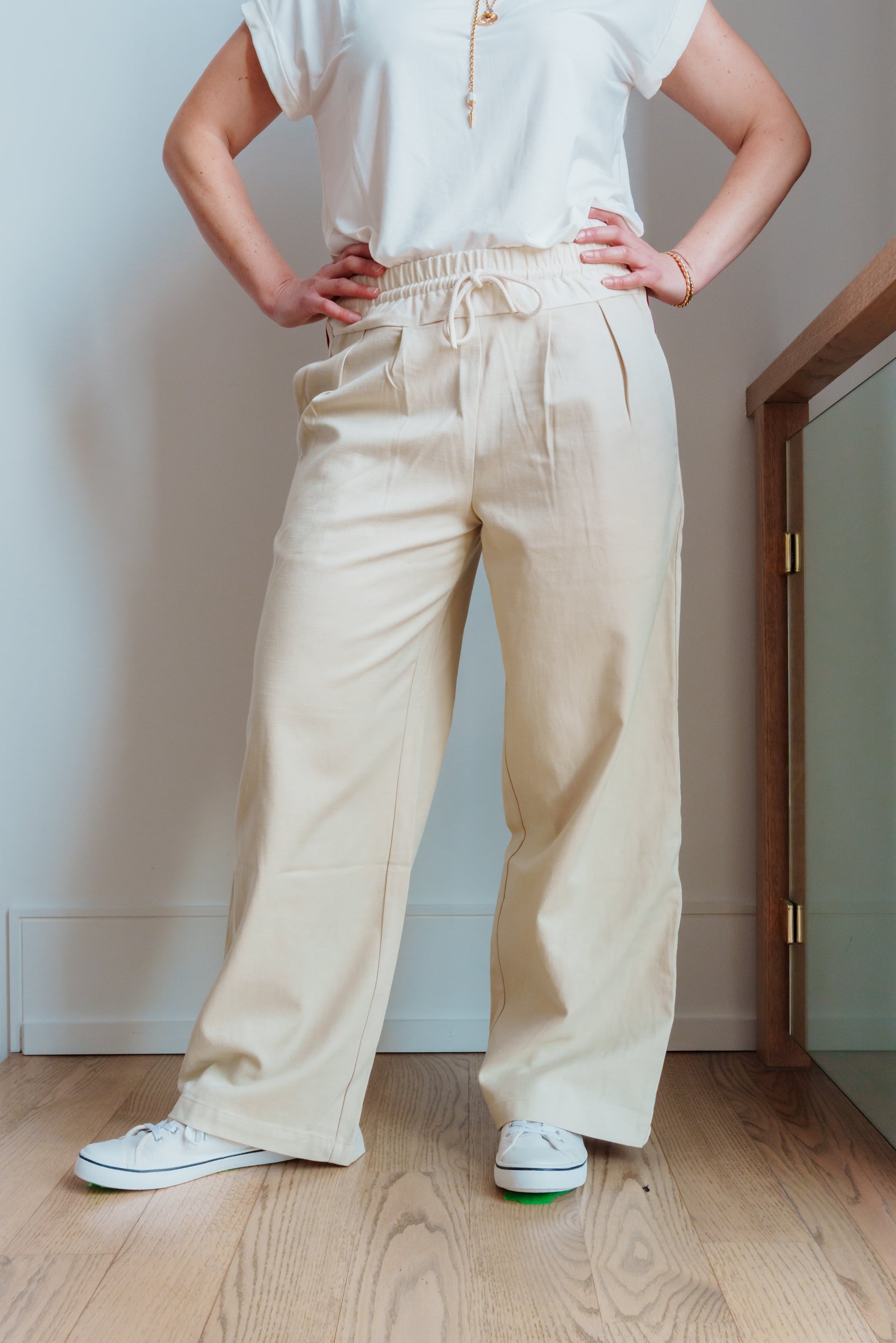 Reina Drawstring Cotton Wide Pants