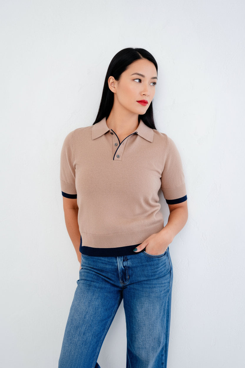 Emily Contrast Double Rib-band Collar Sweater