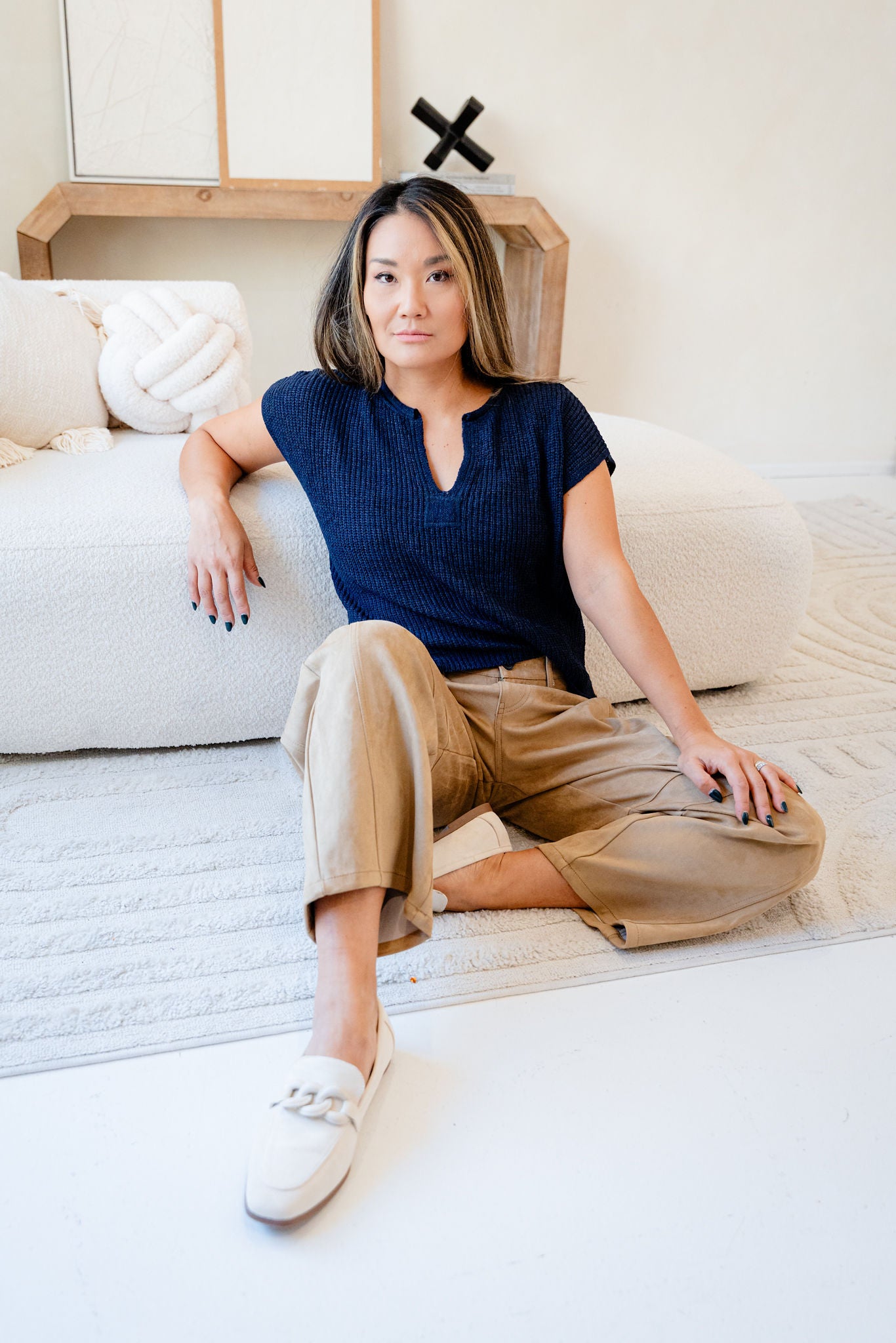 Karyn Split Neck Short Sleeve Knit Top