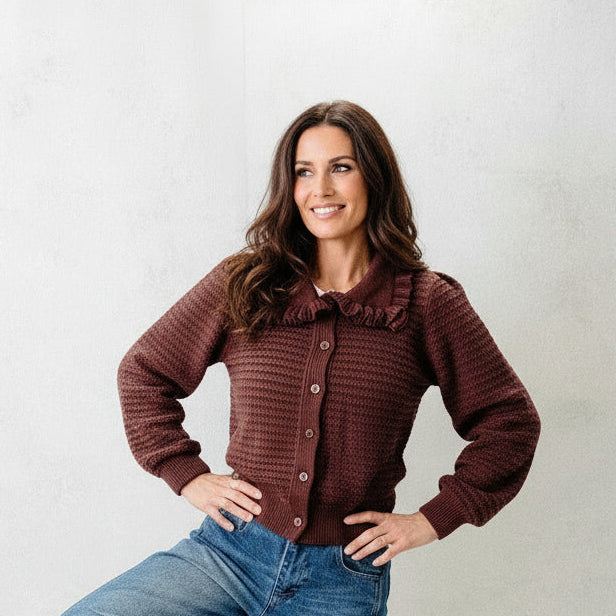 Shyla Ruffle Collar Knit Cardigan