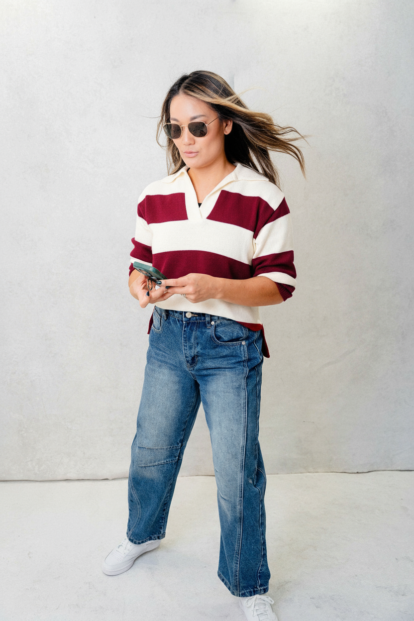 Barri Duo Color Sweater with Contrast Collar