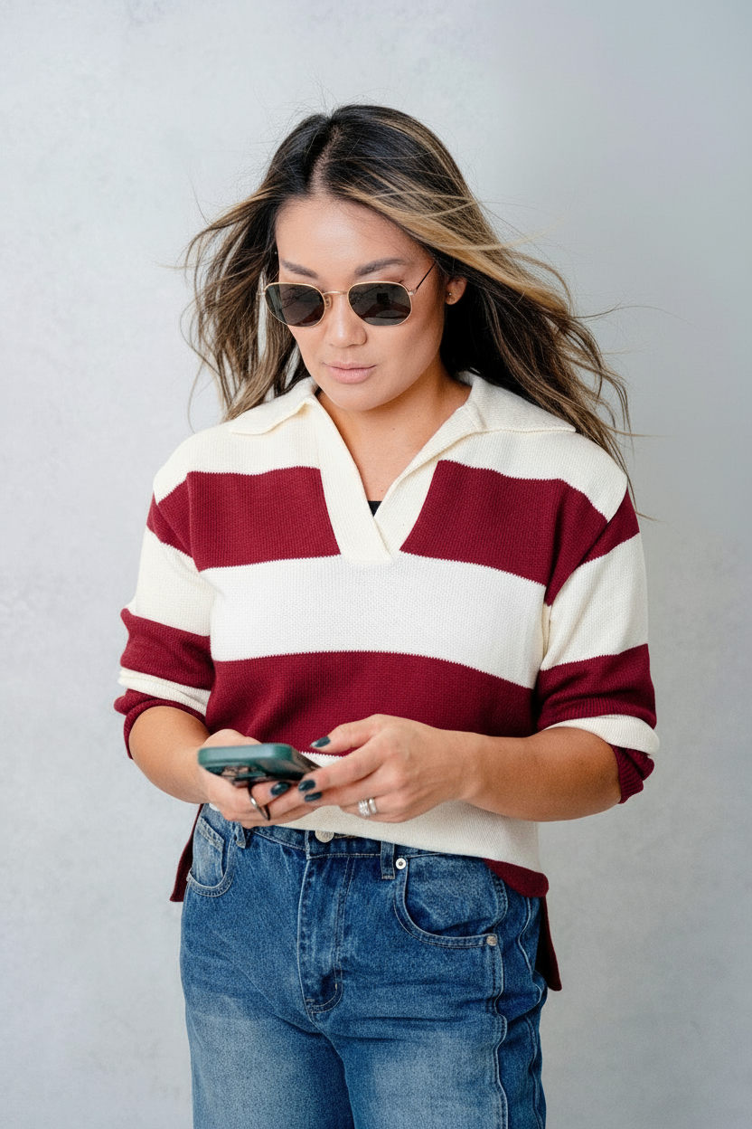 Barri Duo Color Sweater with Contrast Collar