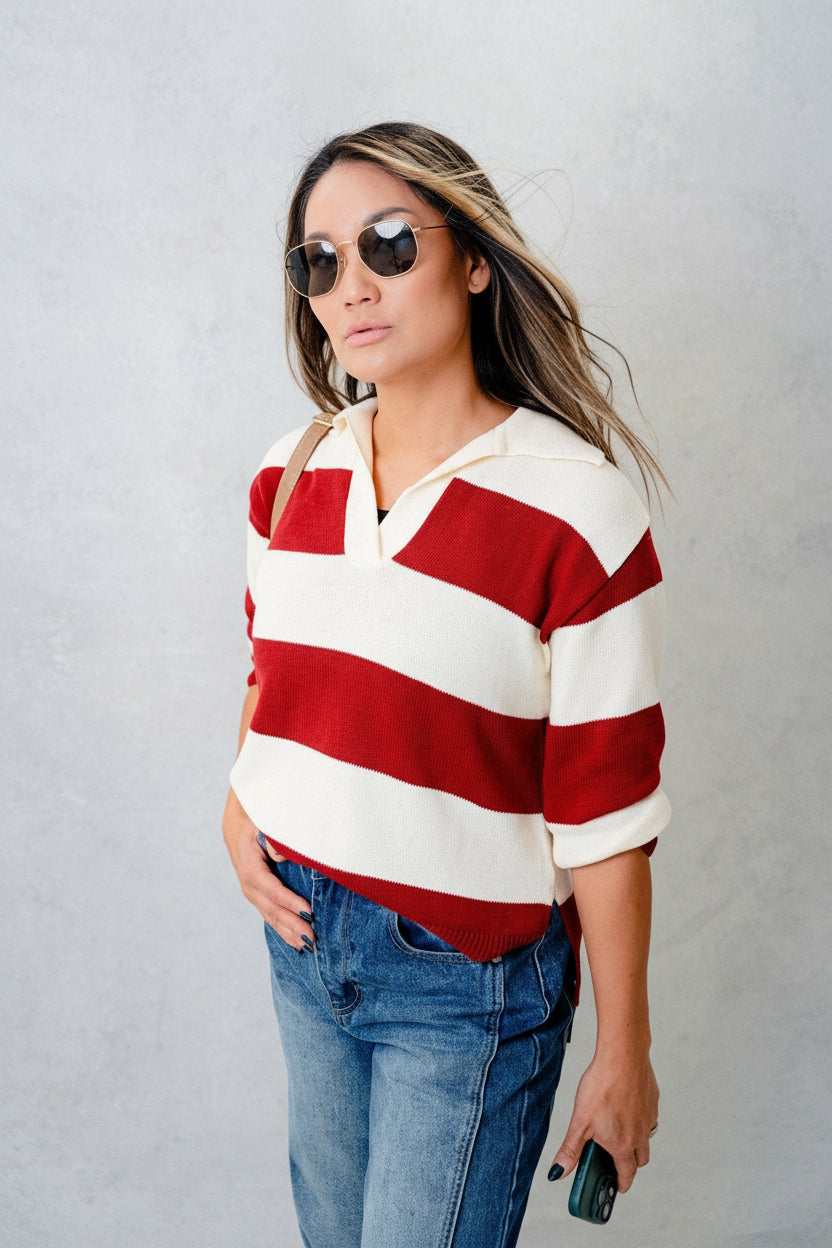 Barri Duo Color Sweater with Contrast Collar