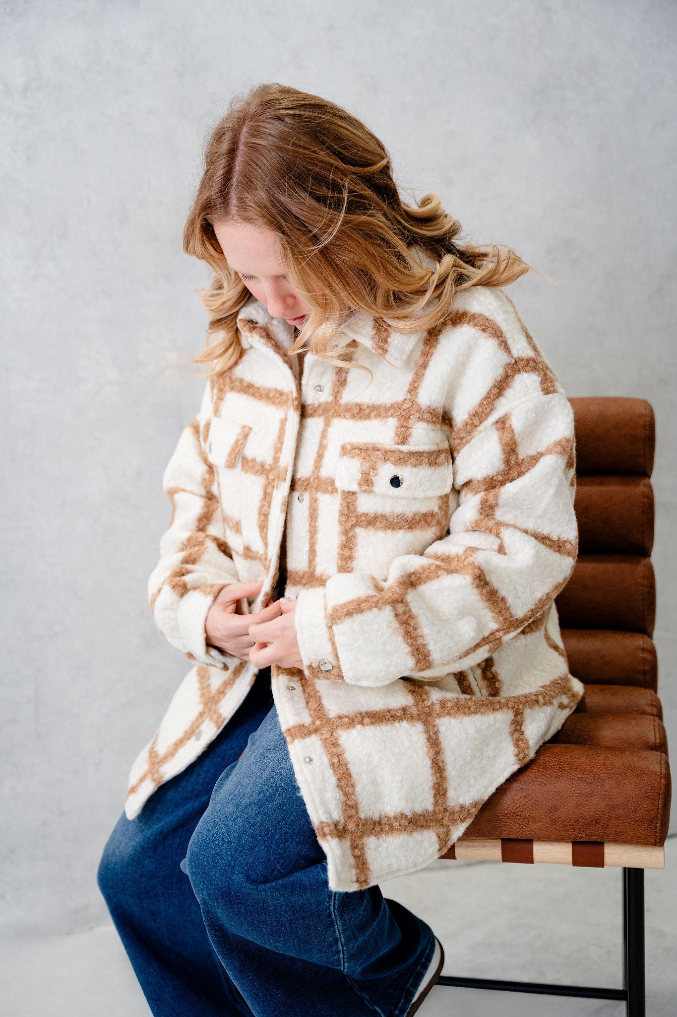 Riva Manhattan Grid Oversized Vegan Wool Coat