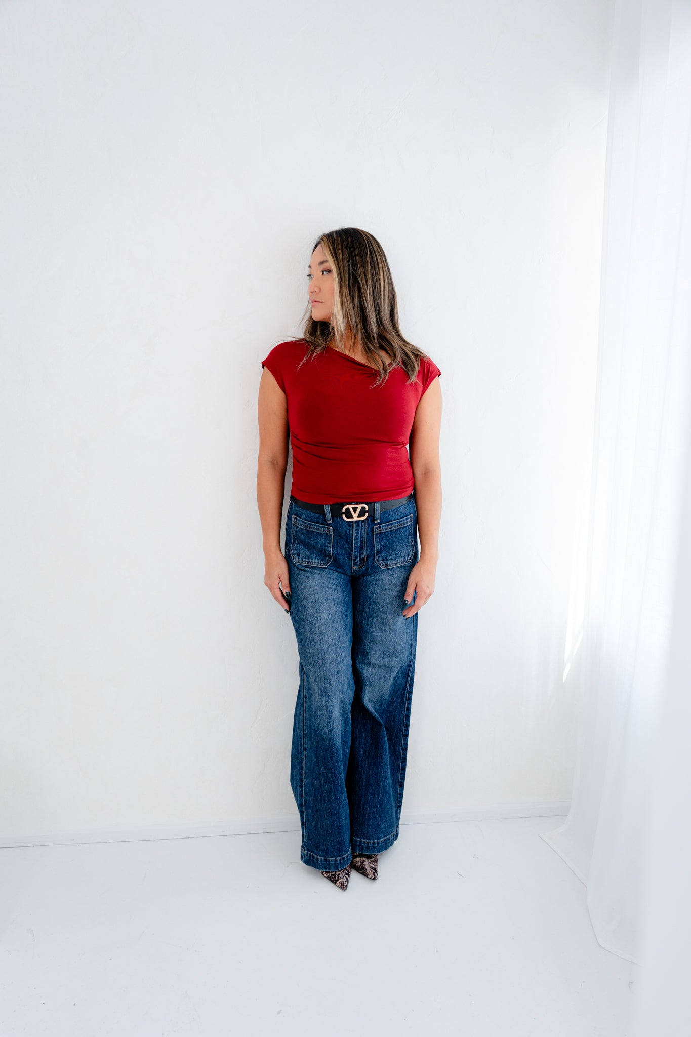 Flynn Asymmetrical Wrap Neckline Knit Top