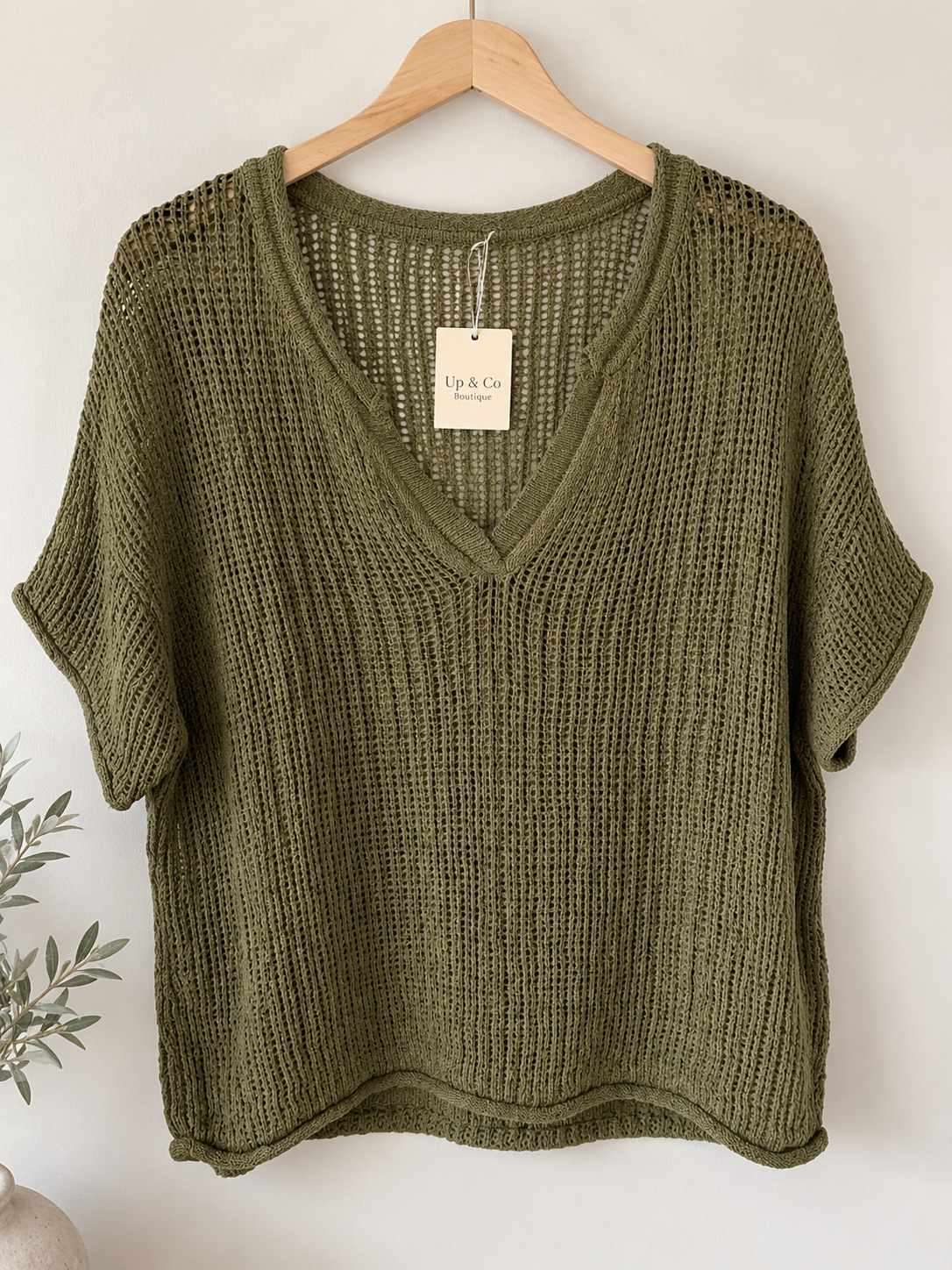 Evie Split Neck Short Sleeve Crochet Knit Top