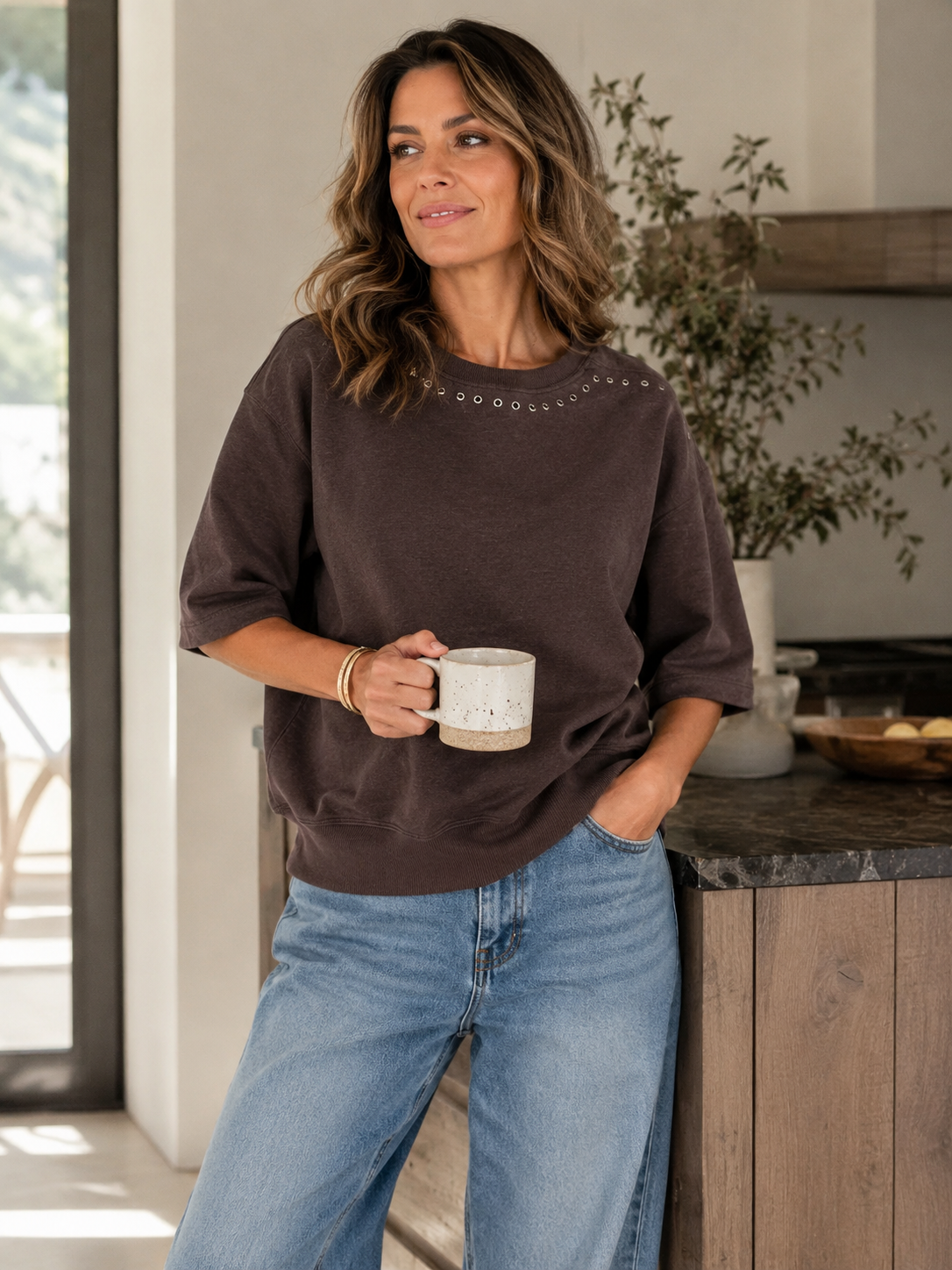 Carlota Grommet Detail Short Sleeve Sweatshirt