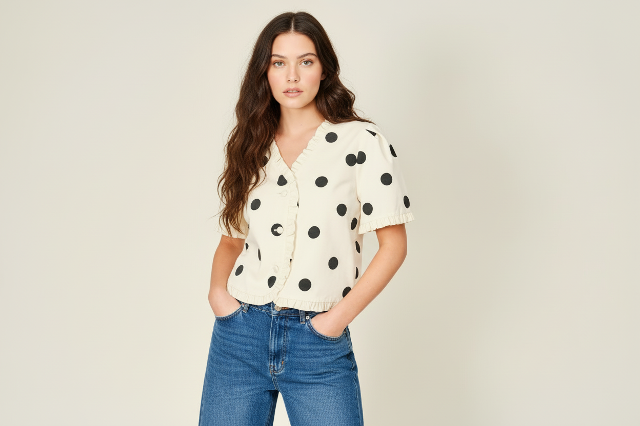 Aliya Ruffle Edge Dot Print Short Sleeve Jacket