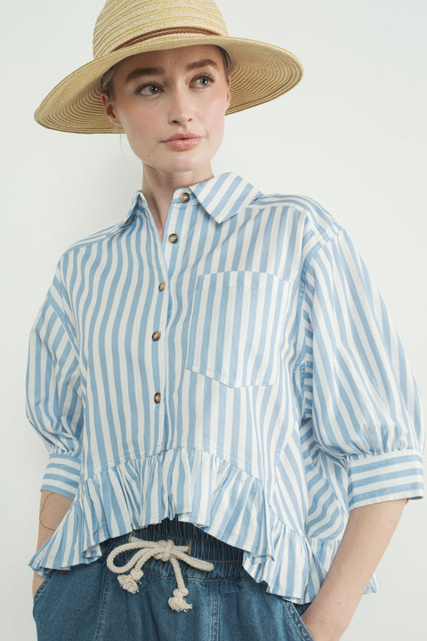 Madeline Stripe Ruffle Hem Shirt