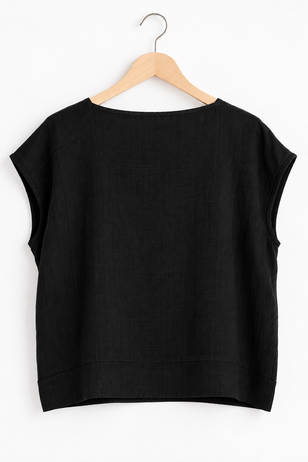 Cindy Woven Boxy Top With Extended Sleeve And Round Neck