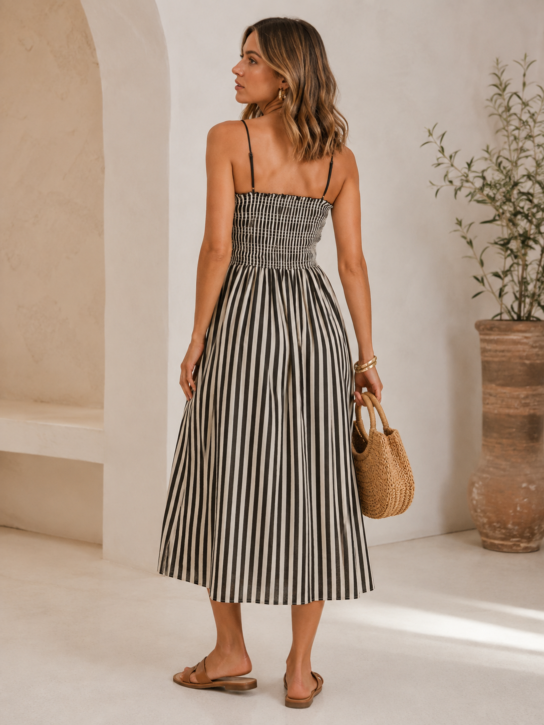 Gianna Striped Smocked Midi Dress