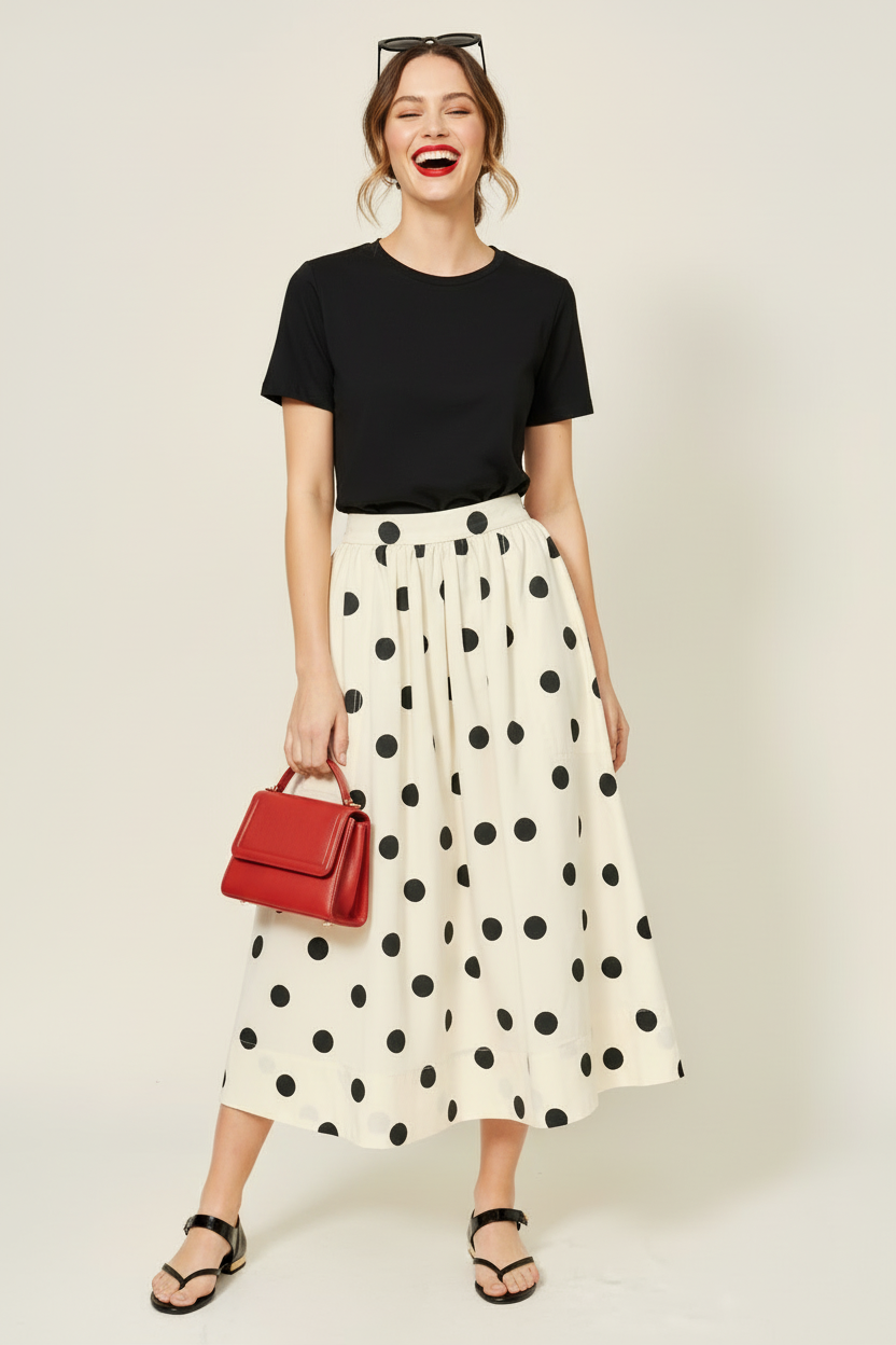 Rosalyn Dot Print Midi Full Skirt