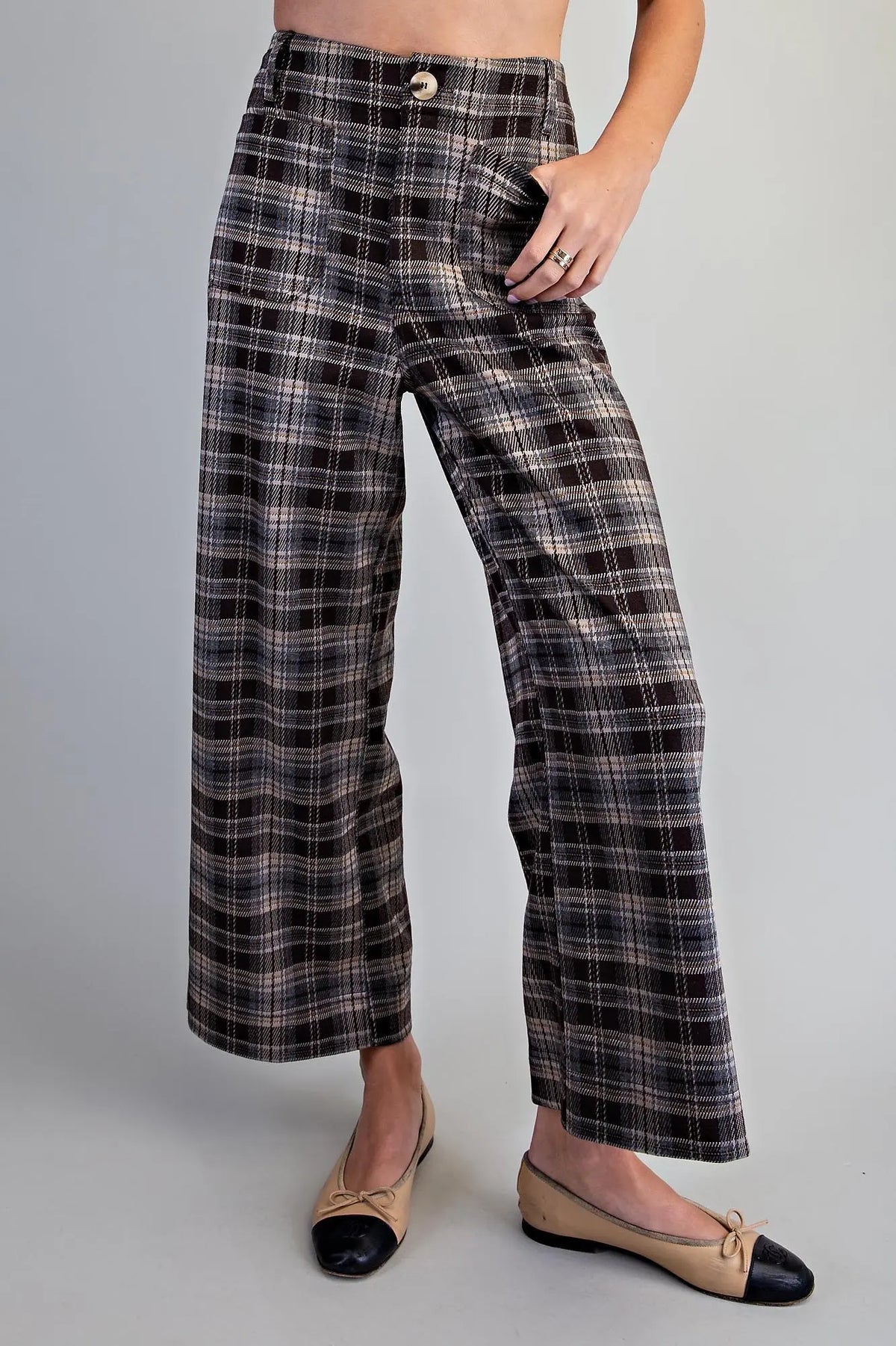 Rocky Plaid Patch Pocket Wide Leg Pant