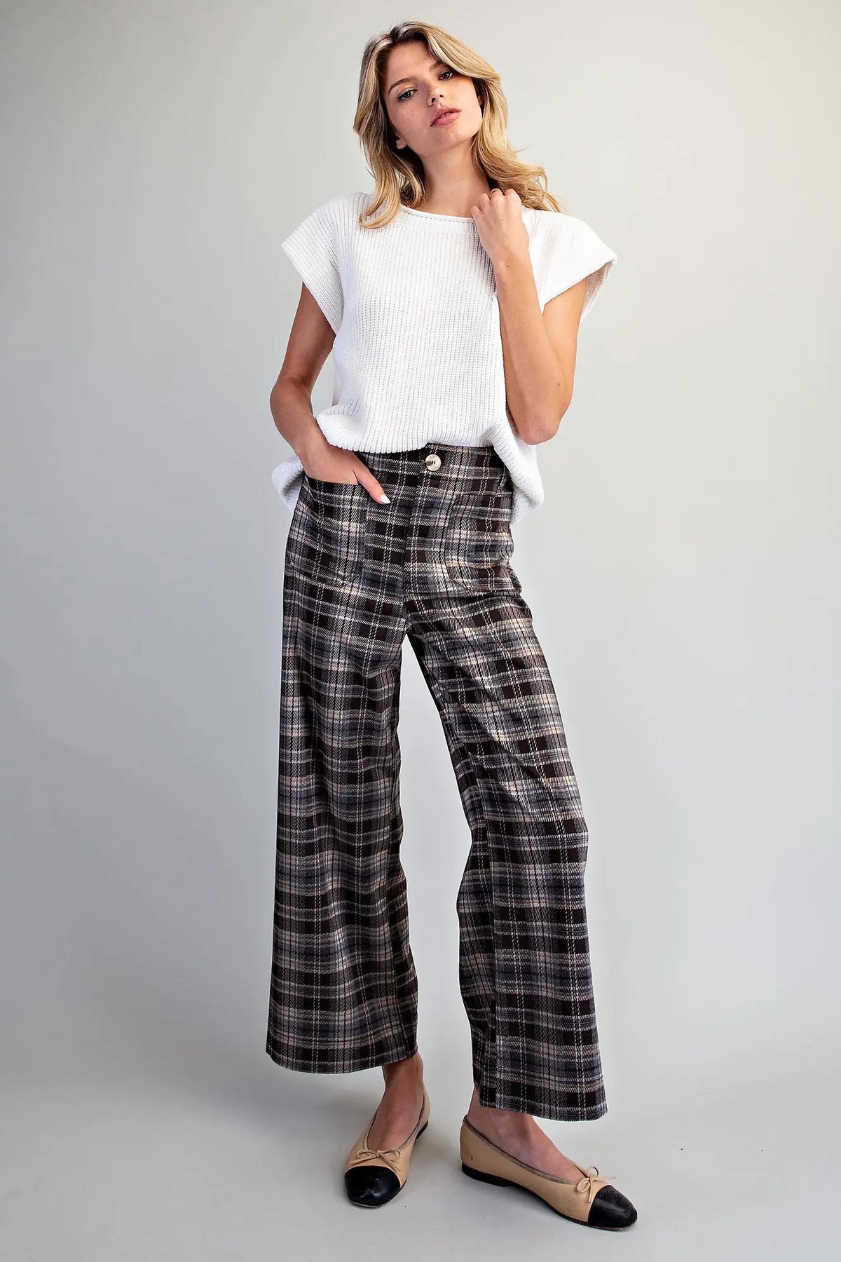 Rocky Plaid Patch Pocket Wide Leg Pant