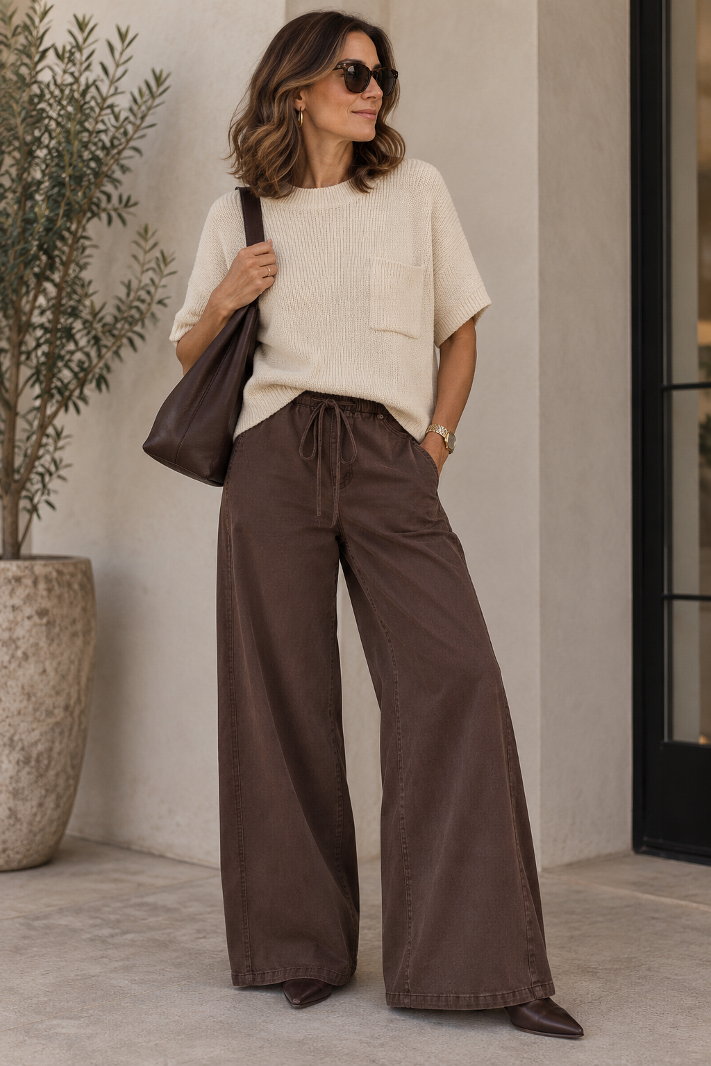 Florence Mineral Washed Waist Tie Wide Leg Pant