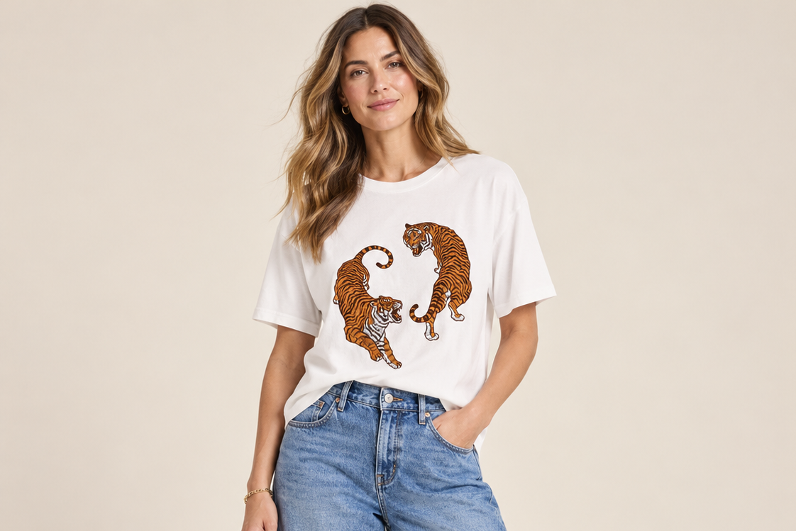 Zuri Yin & Yang Tigers Graphic Faux Crop Tee
