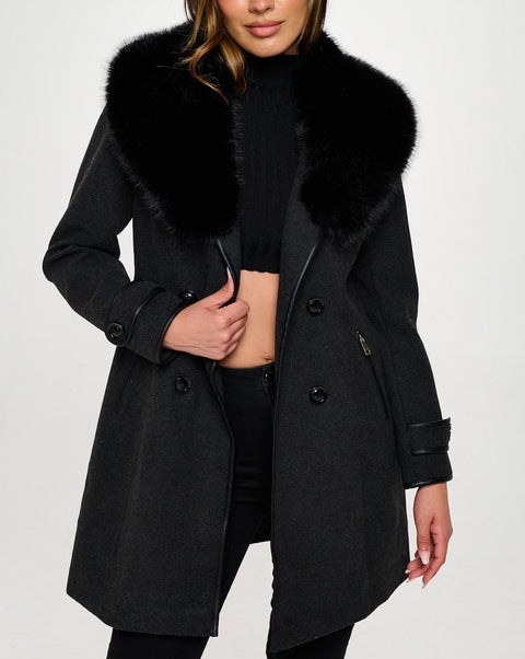 Joanna removable faux cur collar Coat