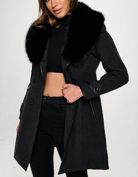 Joanna removable faux cur collar Coat