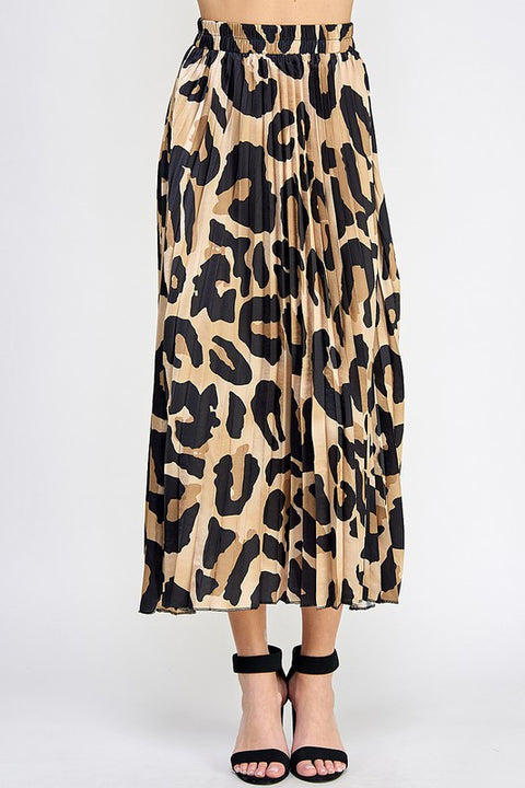 Alex Leopard Print Pleated Midi Skirt