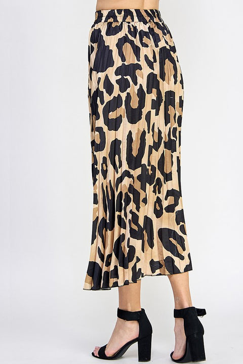 Alex Leopard Print Pleated Midi Skirt