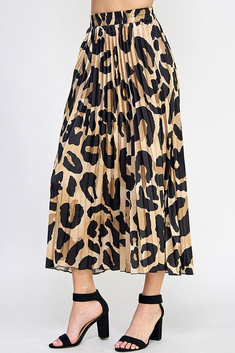 Alex Leopard Print Pleated Midi Skirt