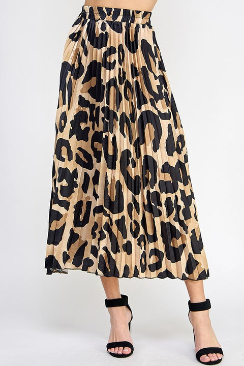 Alex Leopard Print Pleated Midi Skirt