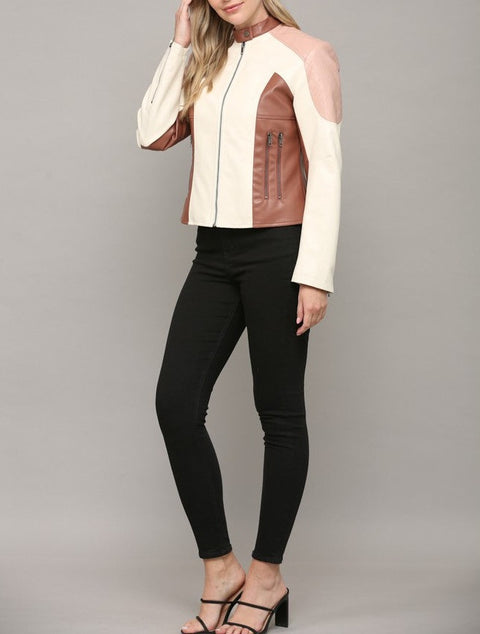 Myra Colour Block Faux Leather Jacket