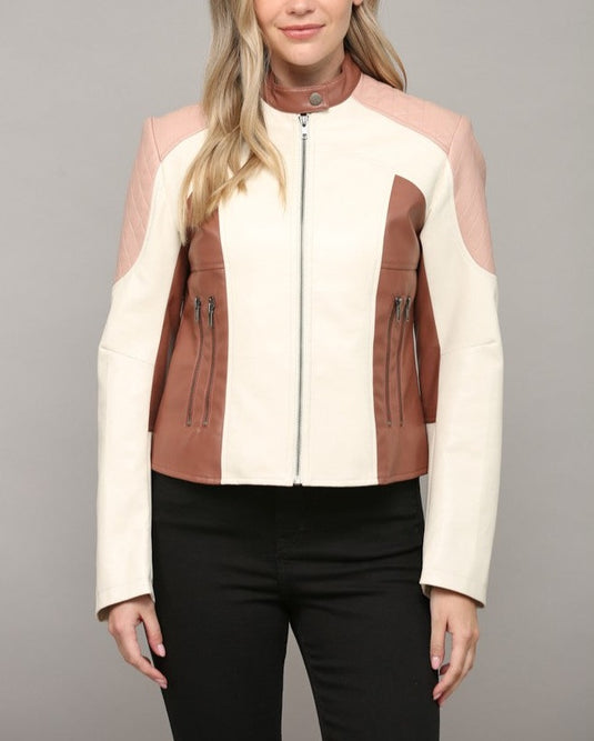 Myra Colour Block Faux Leather Jacket